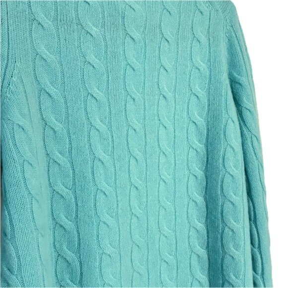 Joie 100% Cashmere Cable Knit Crew Neck Sweater Aqua Pullover Womens M NEW - Picture 11 of 12